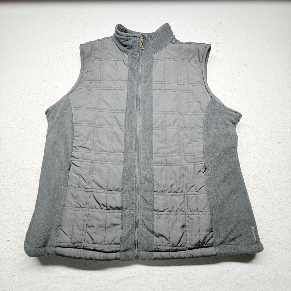 Columbia Vest Womens Large Gray Quilted Hybrid Sherpa Lined Full Zip Outdoor L